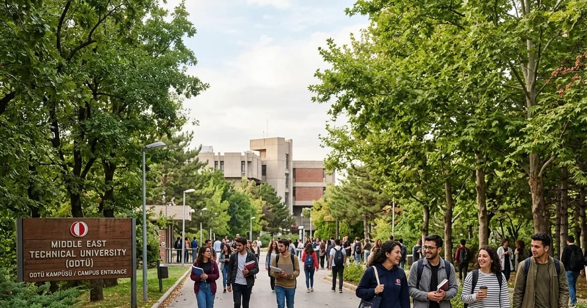 ODTÜ kampüsüne yakın ağaçlı bir yürüyüş yolunda öğrenciler